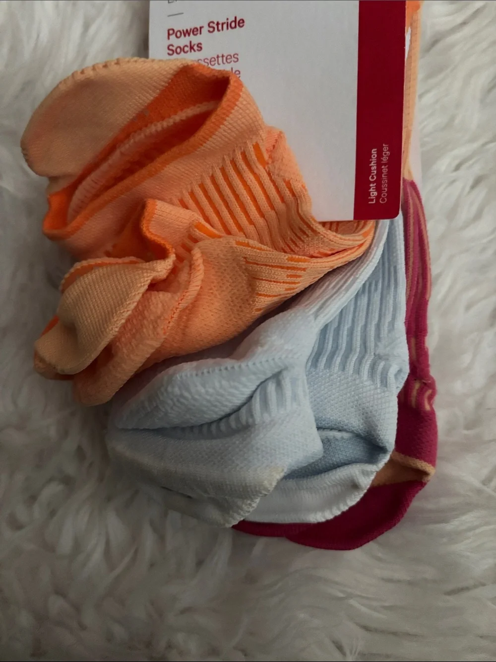 Lululemon Women’s Power Stride Tab Socks, Orange/ light Blue/ Pink, Size Large